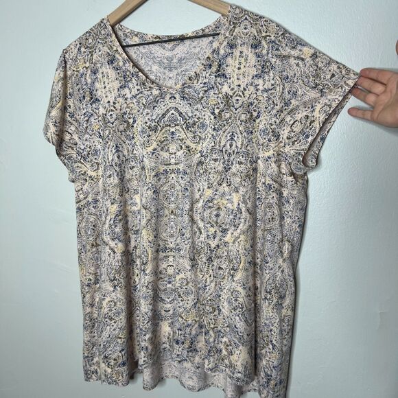 J.Jill PureJill Womens PJ Pima Ellipitical Tee XL Pink‎ V-neck Paisley Lounge - Picture 6 of 8